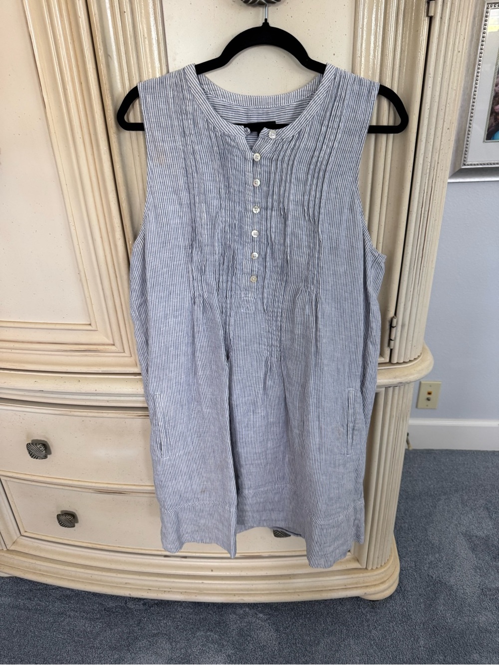 Quince Blue and White Striped Sleeveless Linen Dress